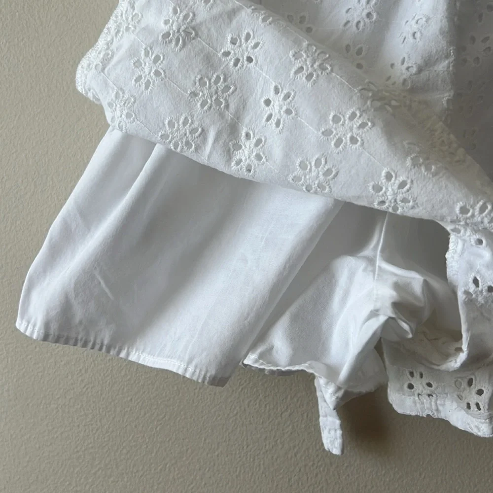 Art Class Shorts White Eyelet‎ Kids Girls L 10/12 Lined Drawstring Cotton Summer